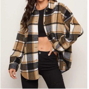Plaid Curved Hem Longline Overshirt - Large